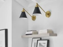 Cone Shade And Brass Backplate Wall Light 14 Cone Shade And Brass Backplate Wall Light -Andrew Martin Sale Store 1093997 wellfleet single arm cone task sconce black and brass 2