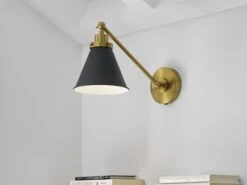 Cone Shade And Brass Backplate Wall Light 17 Cone Shade And Brass Backplate Wall Light -Andrew Martin Sale Store 1094000 wellfleet single arm cone task sconce black and brass 3b