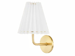 Wall Light With Pleated Shade In Aged Brass