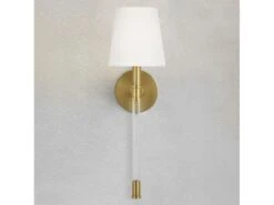 Wall Light In Brass With Cream Linen Shade -Andrew Martin Sale Store 122425 hanover sconce in burnished brass with linen shade 2