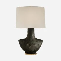 Armato Table Lamp, Black Metallic / White Linen Shade