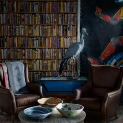 Library Wallpaper - Multi Wallpaper -Andrew Martin Sale Store 215558 chelsea chair plain chestnut and balzac coffee table