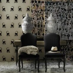 Cheeky Monkey Ebony Wallpaper -Andrew Martin Sale Store 215947 cheeky monkey ebony wallpaper cecile dining chairs mabel console table