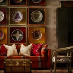 Friendly Folk Melon Orange Fabric -Andrew Martin Sale Store 216169 friendly folk melon orange and huntsman red cushions lifestyle