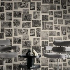 Rockefeller Wallpaper -Stone Wallpaper -Andrew Martin Sale Store 216705 rockefeller stone wallpaper and barber chairs in pelham cloud fabric