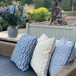 Ostuni Stripe Ochre Outdoor Cushion -Andrew Martin Sale Store 249998 burlington navy ostuni ochre audley navy outdoor cushions
