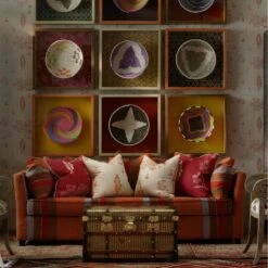 Wychwood Huntsman Red Wallpaper -Andrew Martin Sale Store 252517 15213 bloomsbury sofa in es cavalet 3 fabric with friendly folk huntsman red and melon orange cushions and wychood huntsman red wallpaper