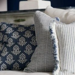 Furrow Denim Cushion -Andrew Martin Sale Store 258330 furrow sprig and picket denim cushions with desert island trim in denim 2
