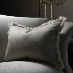 Sigma Natural Fabric -Andrew Martin Sale Store 25919 donald sofa in stardust silver with scatter cushion in sigma natural trimmed in feather white trim