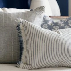 Picket Denim/Island Trim Cushion -Andrew Martin Sale Store 309803 furrow sprig and picket denim cushions with desert island trim in denim