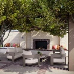 Caicos Taupe Outdoor Armchair - Modern Rust-Proof Aluminum & Waterproof Fabric Garden Chair -Andrew Martin Sale Store 309918 caicos taupe sofas lounge chair lifestyle