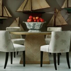 Bolo Linen Fabric -Andrew Martin Sale Store 69296 bolo linen fabric upholstered to dining chairs around our faubourg dining table